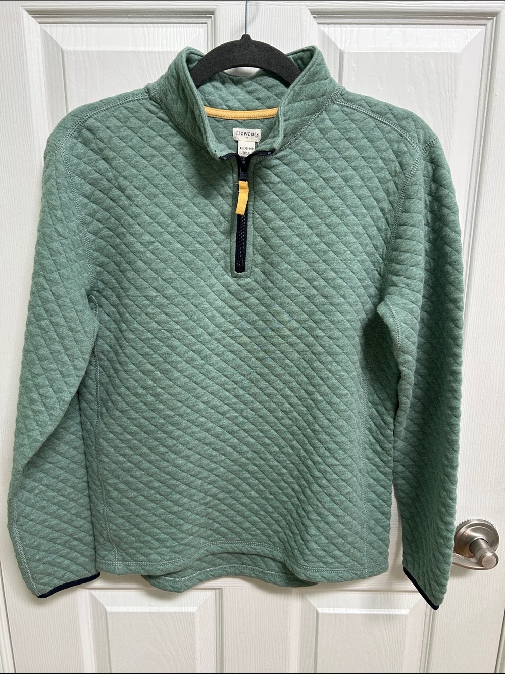J. Crew Crewcuts Quilted Zip-Up Pullover in Mint Green with Yellow Accent